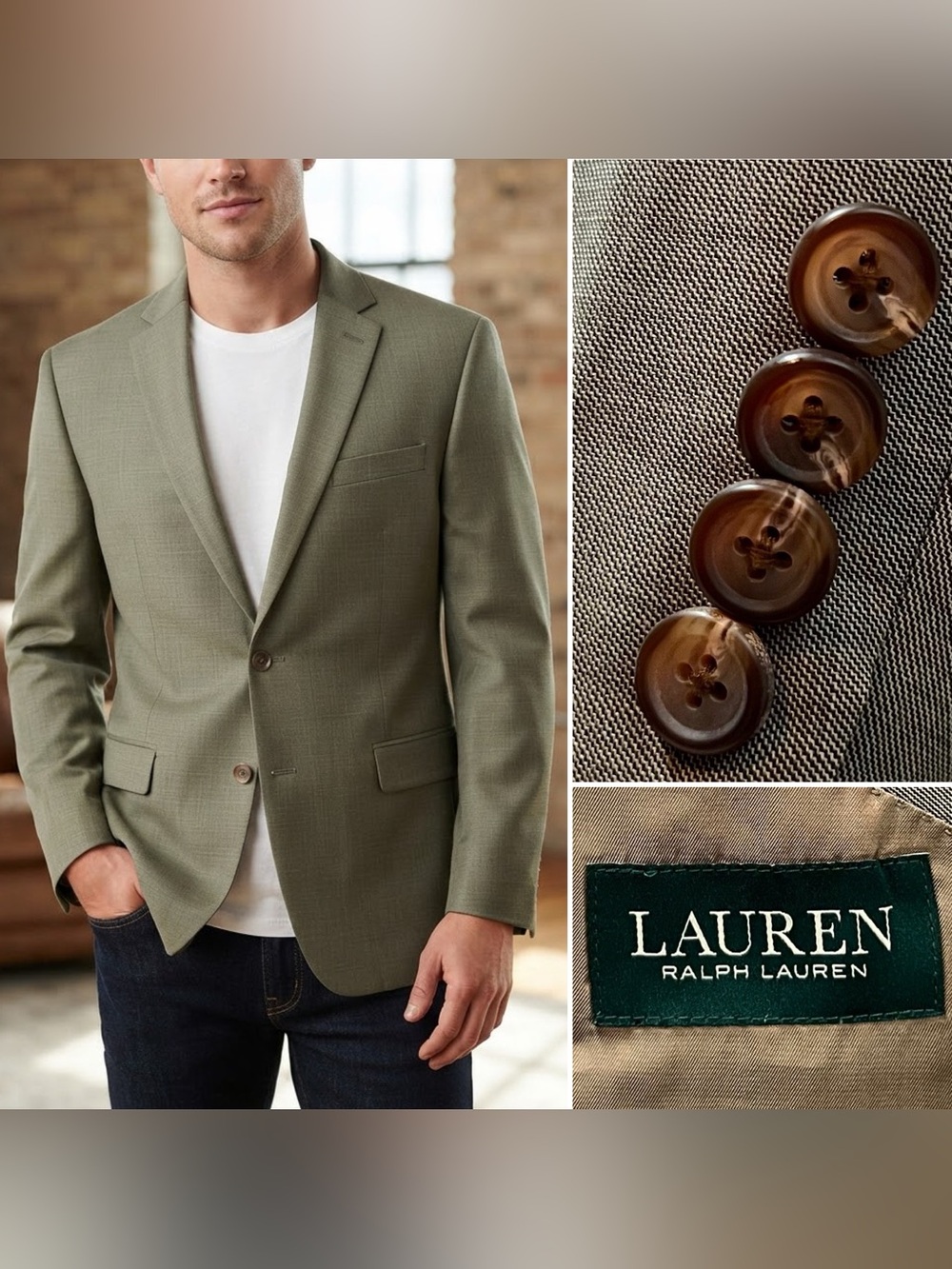 Ralph Lauren Men's 50L Beige Wool 2-Button Blazer Jacket